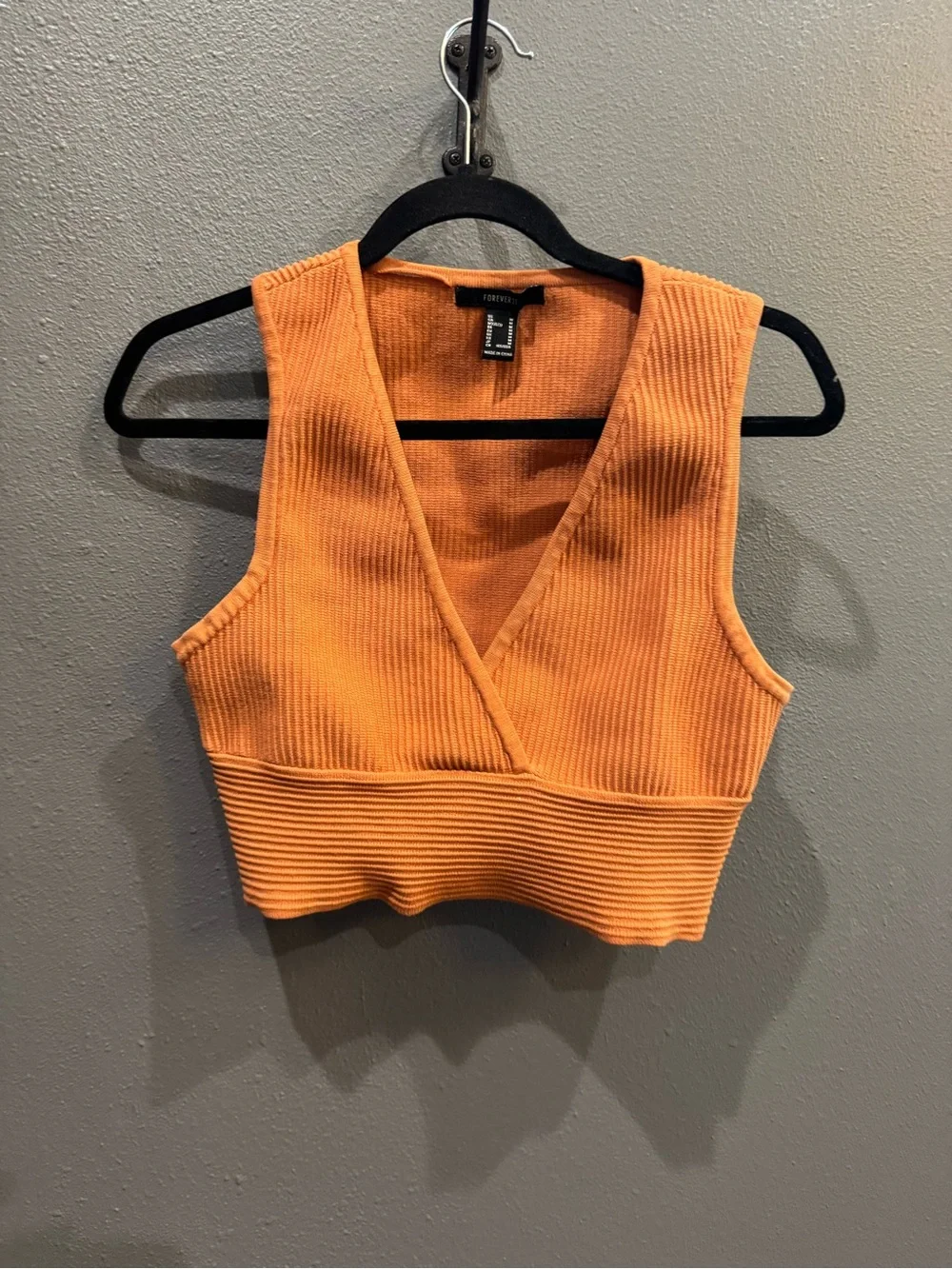 Forever 21 Orange Ribbed V-Neck Sports Bra